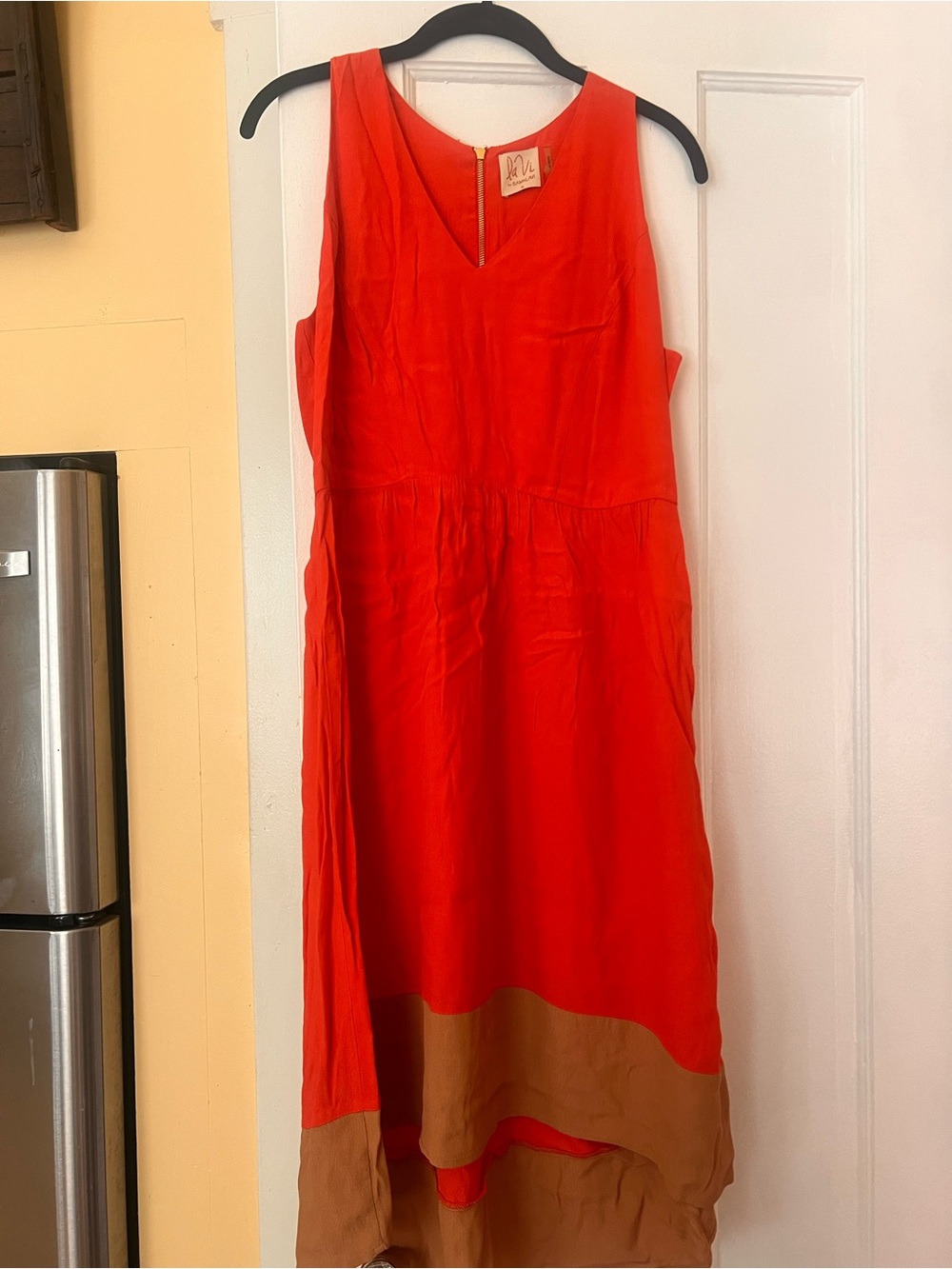 Sleeveless Colorblock Maxi Dress in Bright Red and Brown